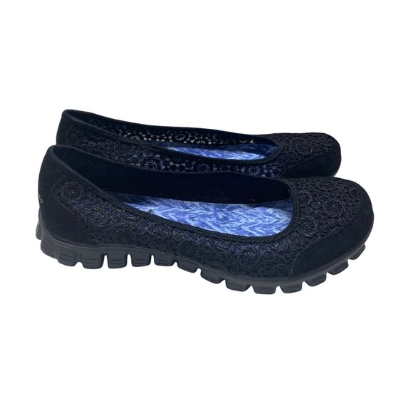 Skechers Women’s Black Lace Slip-On Ballerina Flats Size 7.5 Memory Foam - Picture 2 of 7